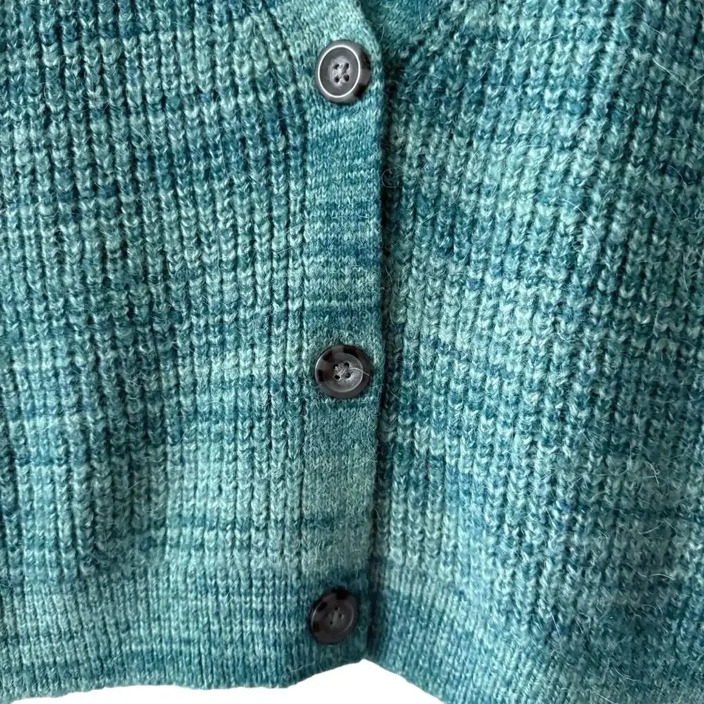 Old Navy Long Sleeve Marled V Neck Button Front Crochet Cardigan Teal L Girls